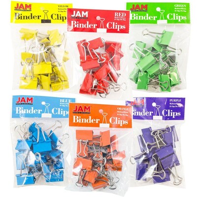 JAM Paper Medium Binder Clips, 5/8" Capacity, Assorted Colors, 90/Pack (339BCrgbyop)