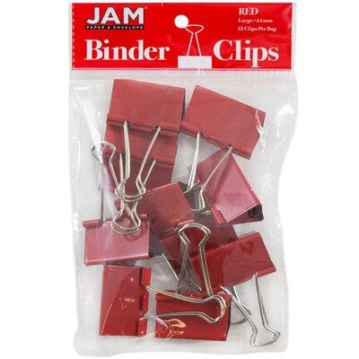 JAM Paper® Binder Clips, Large, 41mm, Red Binderclips, 12/pack (340BCre)