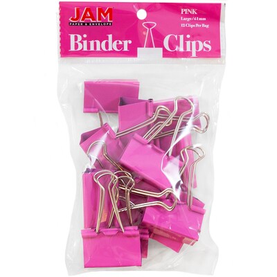 JAM Paper® Binder Clips, Large, 41mm, Pink Binderclips, 12/pack (340BCpi)