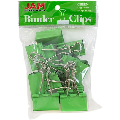 JAM Paper® Binder Clips, Large, 41mm, Green Binderclips, 12/pack (340BCgr)