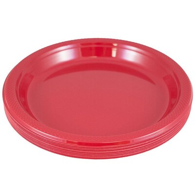 JAM Paper® Round Plastic Disposable Party Plates, Large, 10 1/4 Inch, Red, 20/Pack(10255LPre)