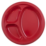 JAM Paper® Plastic 3 Compartment Divided Plates, Large, 10 1/4 Inch, Red, 20/Pack (10255CPre)