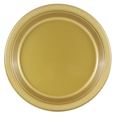 JAM Paper® Round Plastic Disposable Party Plates, Large, 10 1/4 Inch, Gold, 20/Pack(10255LPgl)