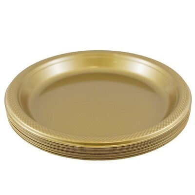 JAM Paper® Round Plastic Disposable Party Plates, Large, 10 1/4 Inch, Gold,  20/Pack(10255LPgl)