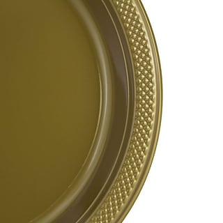 JAM Paper® Round Plastic Disposable Party Plates, Large, 10 1/4 Inch, Gold,  20/Pack(10255LPgl)