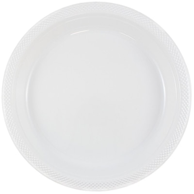 JAM Paper® Round Plastic Disposable Party Plates, Medium, 9 Inch, White, 200/Box (9255320691b)