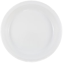 JAM Paper® Round Plastic Disposable Party Plates, Medium, 9 Inch, White, 200/Box (9255320691b)
