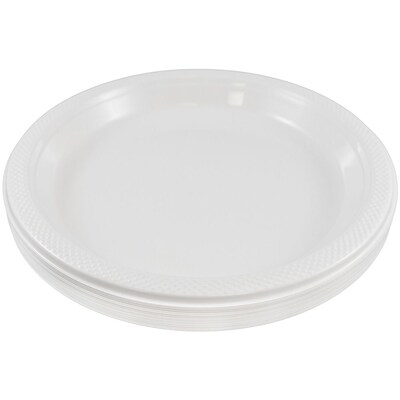 JAM Paper® Round Plastic Disposable Party Plates, Small, 7 Inch, White, 200/Box (7255320690b)