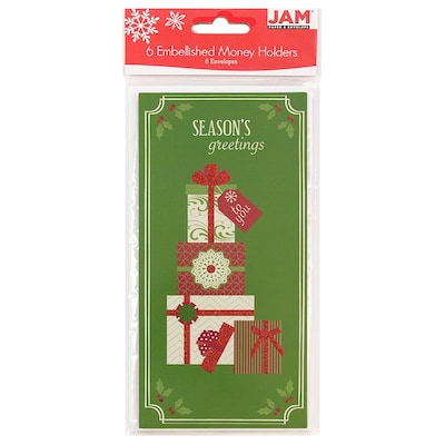 JAM Paper® Christmas Holiday Money Card Set, Seasons Greetings Gifts, 6/pack (95231613)