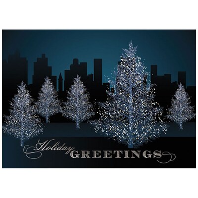 JAM Paper® Christmas Cards Set, City Treeline, 25/Pack (526M1116WB)