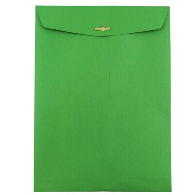 JAM Paper Envelopes with Clasp Closure, 9 x 12, Green Recycled, 50/Pack (92912I)