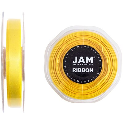 JAM Paper® Double Faced Satin Ribbon, 3/8 inch Wide x 25 yards, Yellow, Sold Individually (803SAye25)
