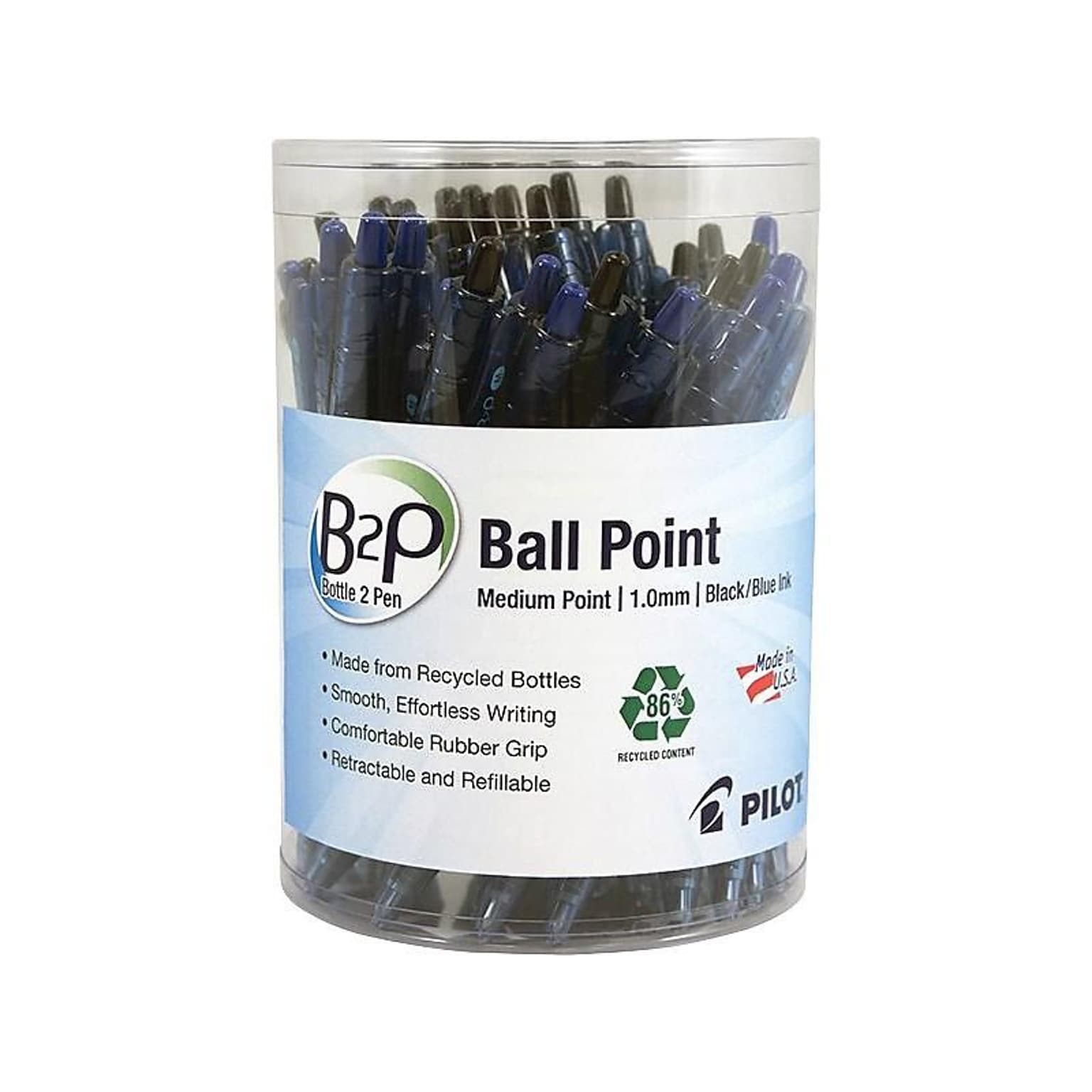 Pilot B2P Bottle 2 Pen Retractable Ballpoint Pens, Medium Point, Assorted Ink, 36/Pack (57050)
