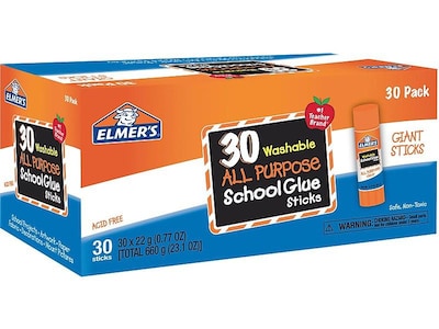 Elmers All Purpose School Glue Sticks, 0.77 oz., White, 30/Pack (E599)