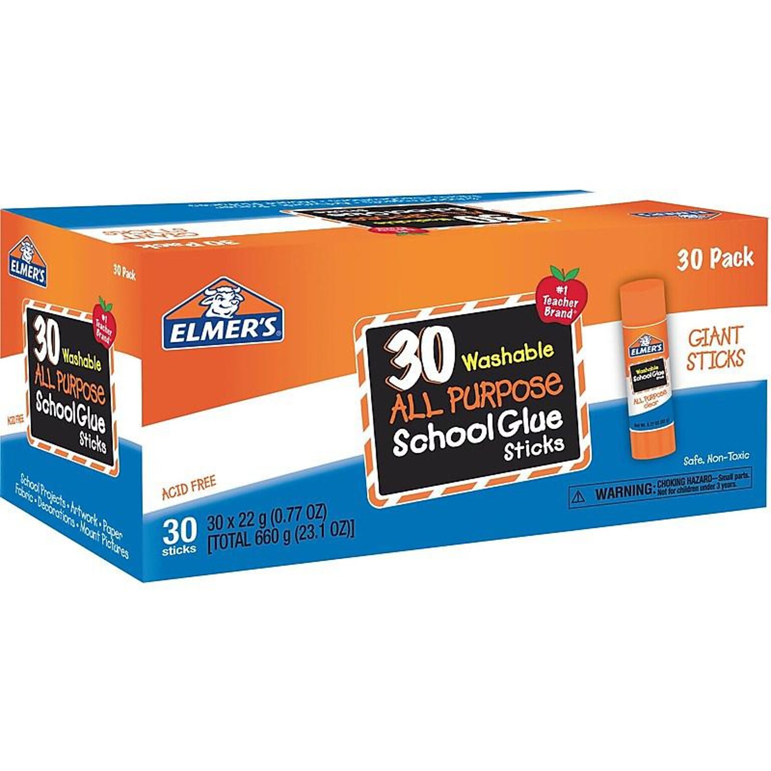 Elmers All Purpose School Jumbo Glue Sticks, 0.77 oz., White, 30/Pack (E599)