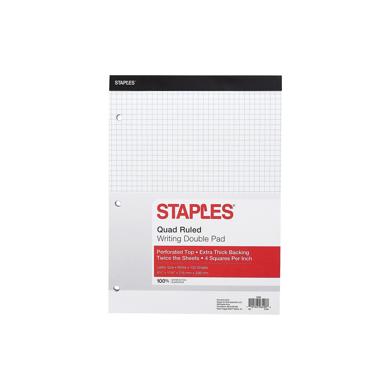 Ampad Notepad, 8.5 x 11 (US letter), Quad Ruled, White, 100 Sheets/Pad (TOP 20-210)