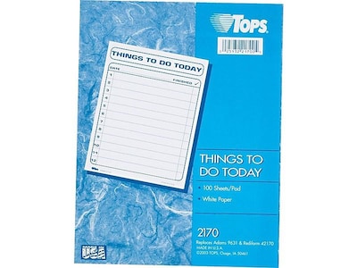 TOPS Things To Do Today Memo Pad, 8.5 x 11, White, 100 Sheets/Pad (TOP 2170)