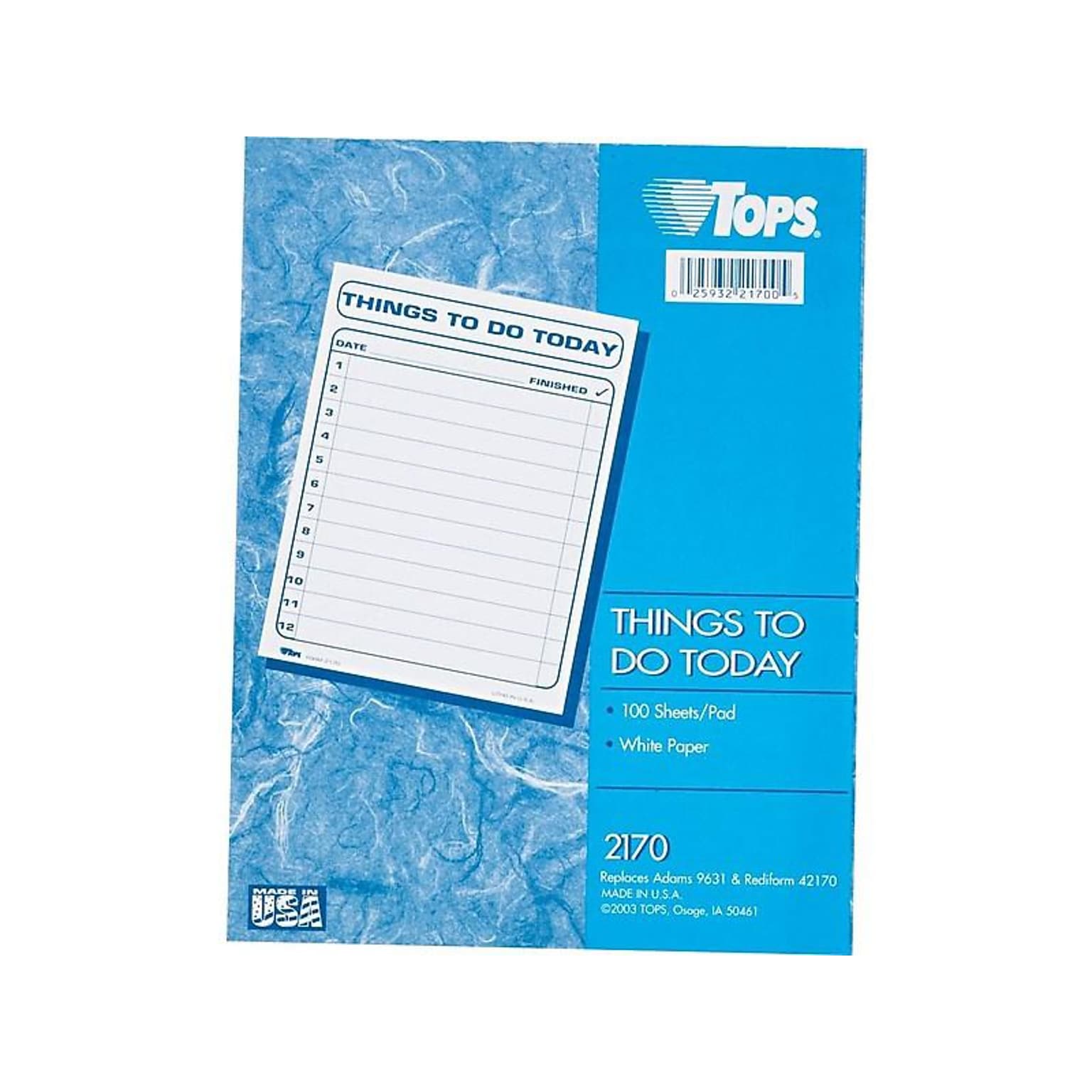 TOPS Things To Do Today Memo Pad, 8.5 x 11, White, 100 Sheets/Pad (TOP 2170)