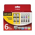 Canon 220/221 Black/Photo Black/Cyan/Magenta/Yellow Standard Yield Ink Tank Cartridge, 6/Pack (2945B