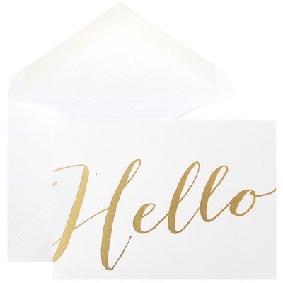 JAM Paper® Thank You Cards Set, Hello Greeting, White with Gold Script, 10/pack (D41113NGLMB)