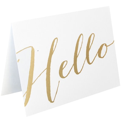 JAM Paper® Thank You Cards Set, Hello Greeting, White with Gold Script, 10/pack (D41113NGLMB)