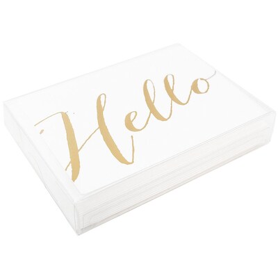 JAM Paper® Thank You Cards Set, Hello Greeting, White with Gold Script, 10/pack (D41113NGLMB)