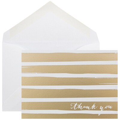 JAM Paper® Thank You Cards Set, Gold Brush Stripe, 10/pack (D41112TYGLMB)