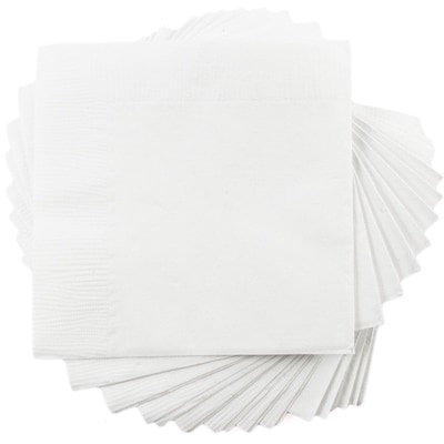 JAM PAPER Small Beverage Napkins, 5 x 5, White, 48 Packs of 50, 2400 Total Napkins/Carton