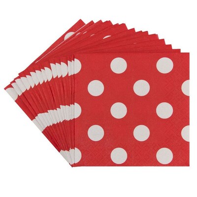 JAM Paper® Small Polka Dot Beverage Napkins, 5 x 5, Red, 16/Pack (298NAPre)