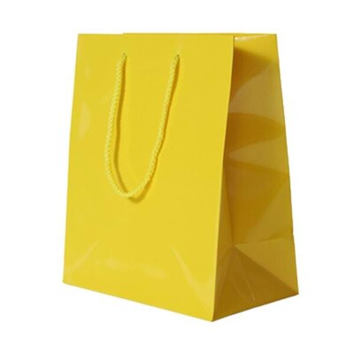JAM PAPER Glossy Gift Bags with Rope Handles, Large, 10 x 5 x 13, Yellow, Bulk 100 Bags/Pack (673GLYE100)