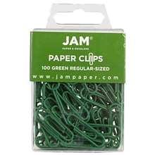 JAM Paper Colored Office Desk Supplies Bundle, Green, Paper Clips & Binder Clips, 1 Pack of Each, 2/