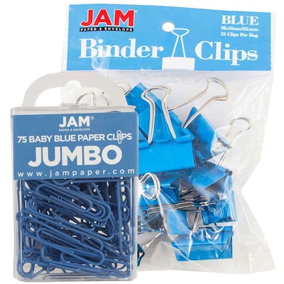JAM Paper Colored Office Desk Supplies Bundle, Blue, Jumbo Paper Clips & Medium Binder Clips, 1 EA/PK (4218339BU)