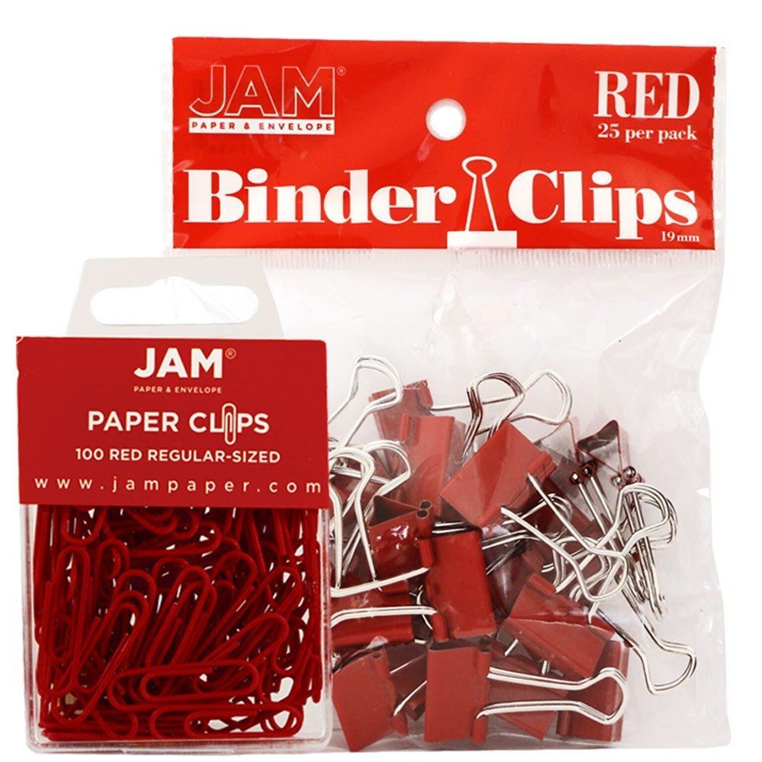 JAM Paper Colored Office Desk Supplies Bundle, Red, Paper Clips & Binder Clips, 1 Pack of Each, 2/pack (218334re)