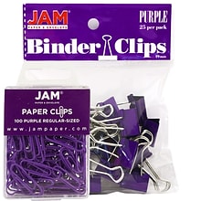 JAM Paper Colored Office Desk Supplies Bundle, Purple, Paper Clips & Binder Clips, 1 Pack of Each, 2