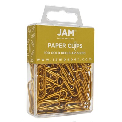 JAM Paper® Colored Standard Paper Clips, Small 1 Inch, Gold Paperclips, 2 Packs of 100 (21832058a)