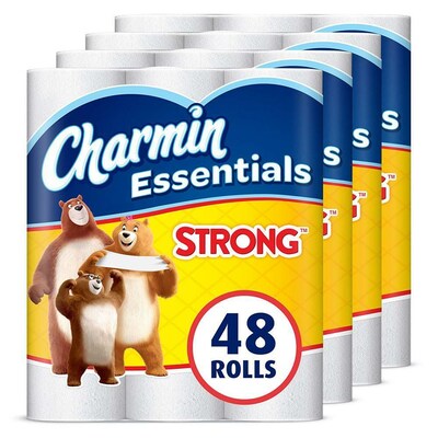 Charmin Essentials Strong Mega 1-Ply Standard Toilet Paper, White, 300 Sheets/Roll, 48 Rolls/Carton (97327)