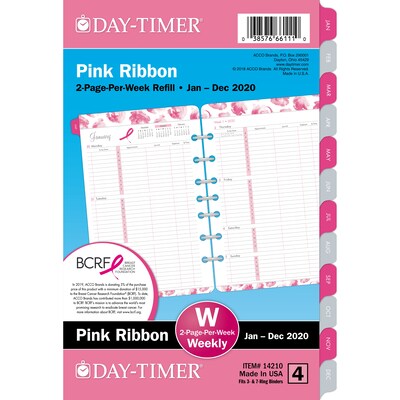2020 Day-Timer 5 1/2 x 8 1/2 Two Page Per Week Refill Pink Ribbon (14210-2001)