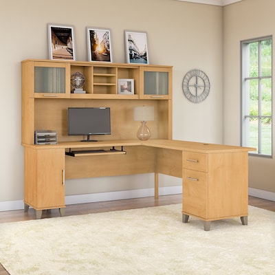 Bush Furniture Somerset 72"W L Shaped Desk with Hutch, Maple Cross (SET001MC)
