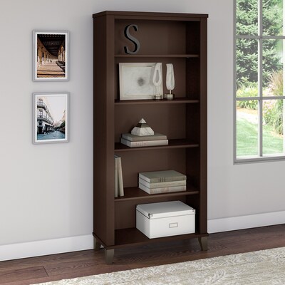 Bush Furniture Somerset 65.21" 5-Shelf Bookcase with Adjustable Shelves, Mocha Cherry Laminate (WC81865)