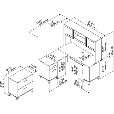 Bush Furniture Somerset 60"W L Shaped Desk with Hutch and Lateral File Cabinet, Maple Cross (SET008MC)