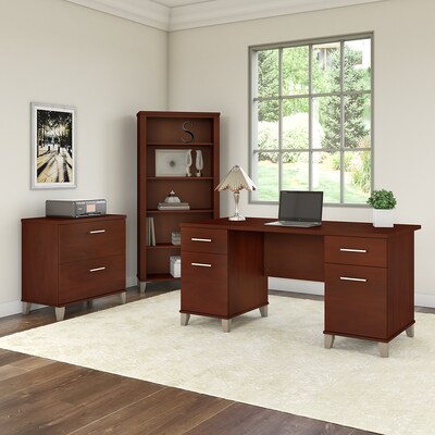 Bush Furniture Somerset 60"W Office Desk with Lateral File Cabinet and 5 Shelf Bookcase, Hansen Cherry (SET013HC)