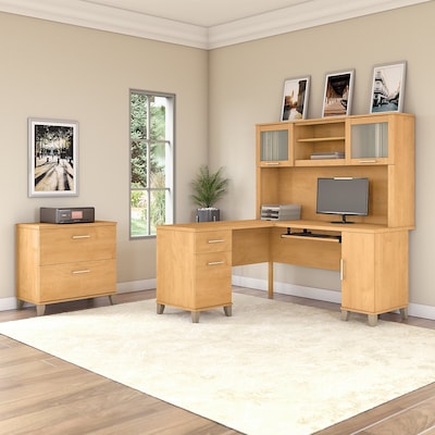 Bush Furniture Somerset 60"W L Shaped Desk with Hutch and Lateral File Cabinet, Maple Cross (SET008MC)