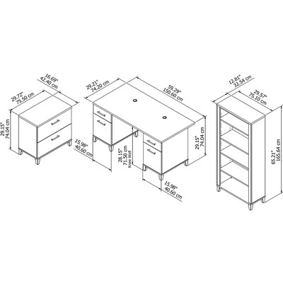 Bush Furniture Somerset 60"W Office Desk with Lateral File Cabinet and 5 Shelf Bookcase, Mocha Cherry (SET013MR)