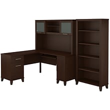 Bush Furniture Somerset 60W L Shaped Desk with Hutch and 5 Shelf Bookcase, Mocha Cherry (SET010MR)