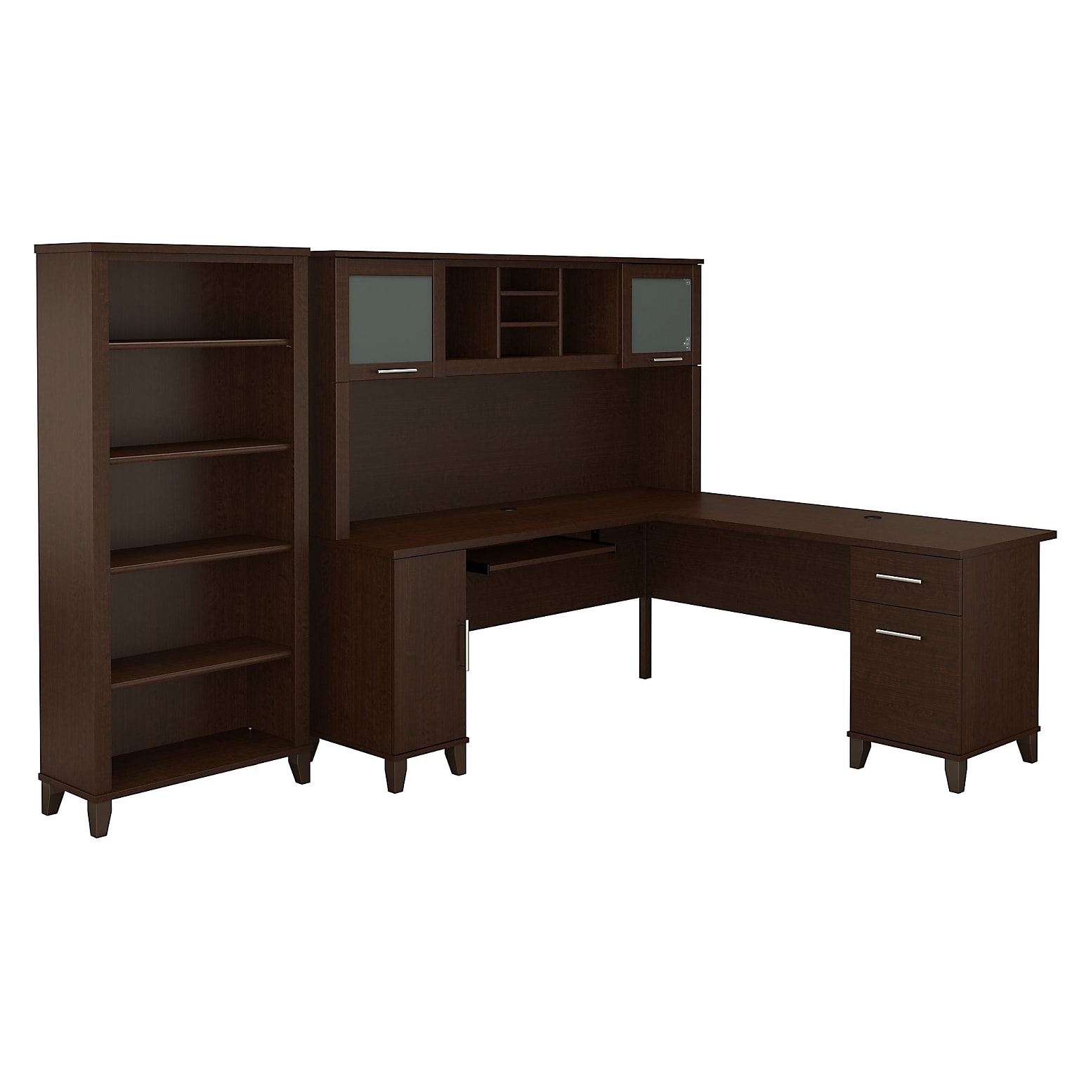 Bush Furniture Somerset 72W L-Shaped Desk with Hutch and 5 Shelf Bookcase, Mocha Cherry (SET011MR)