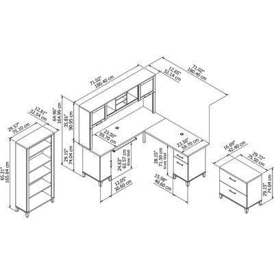 Bush Furniture Somerset 72"W L Shaped Desk with Hutch, Lateral File Cabinet and Bookcase, Maple Cross (SET012MC)