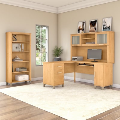 Bush Furniture Somerset 60W L Shaped Desk with Hutch and 5 Shelf Bookcase, Maple Cross (SET010MC)