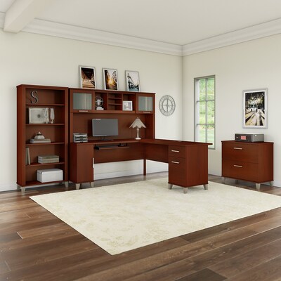 Bush Furniture Somerset 72"W L Shaped Desk with Hutch, Lateral File Cabinet and Bookcase, Hansen Cherry (SET012HC)
