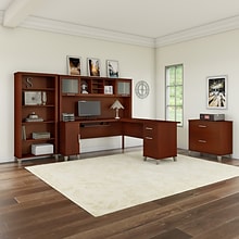 Bush Furniture Somerset 72W L Shaped Desk with Hutch, Lateral File Cabinet and Bookcase, Hansen Che