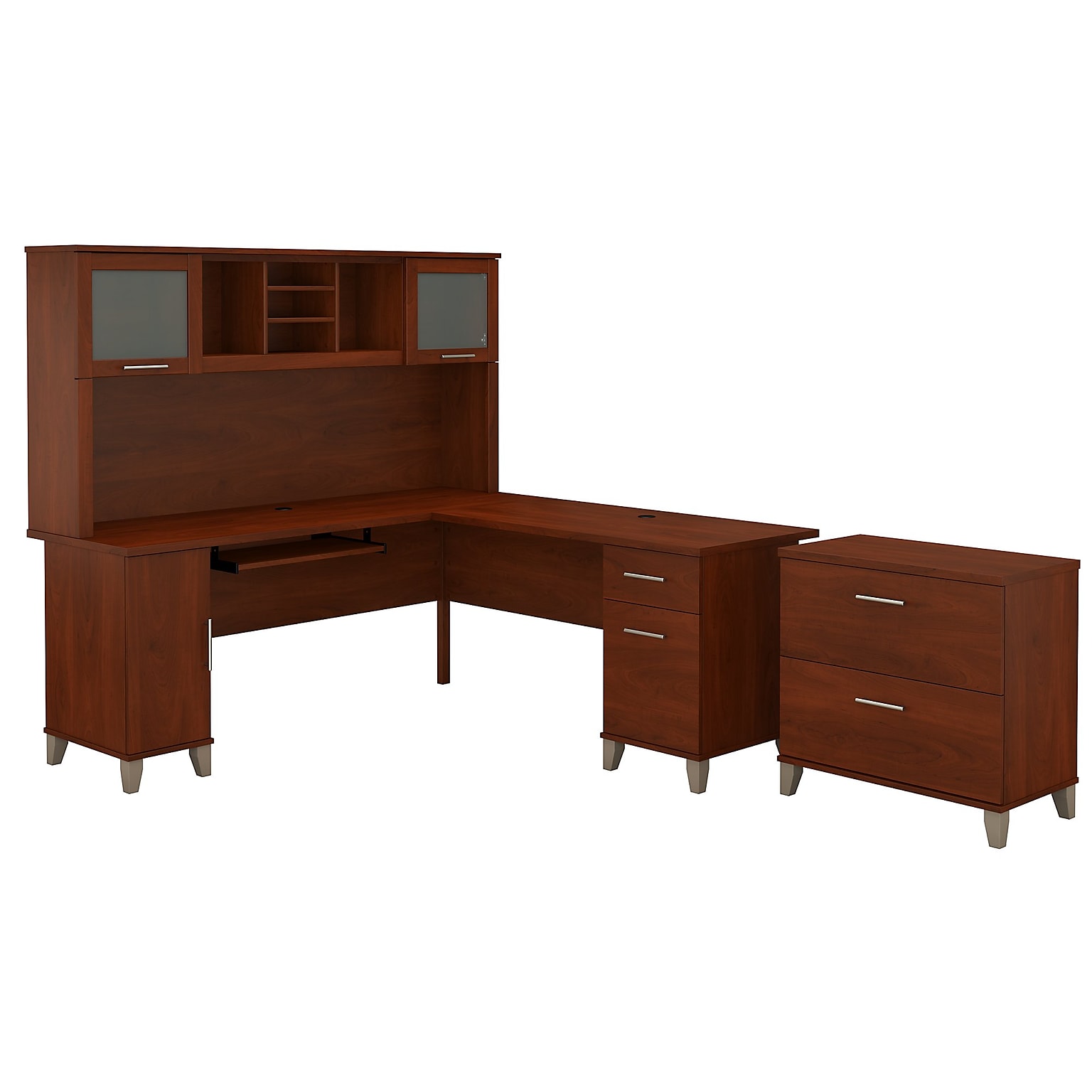 Bush Furniture Somerset 72W L Shaped Desk with Hutch and Lateral File Cabinet, Hansen Cherry (SET009HC)